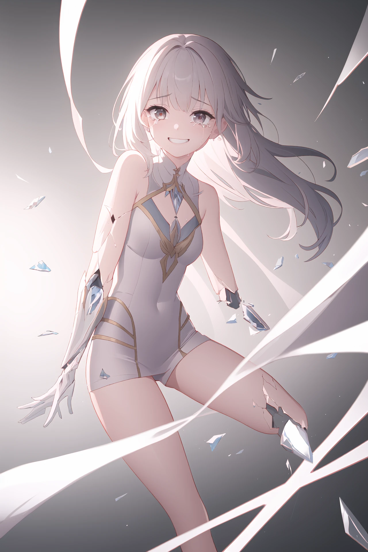 (best quality, masterpiece, highres),1girl,solo,grin,(tears:0.9),dynamic_angle,
<lora:broken crystal limb_v1.02zs:1>,crystal body,shards,broken limb,