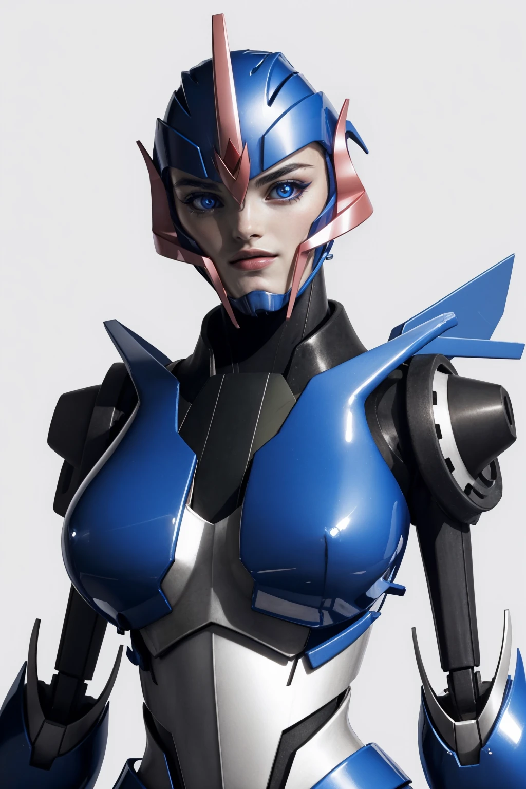 (masterpiece, best quality:1.2), 1girl, solo, looking at viewer, <lora:arceetp:1>, arceetp, robot, mecha, autobot, medium breasts, white background, simple background,