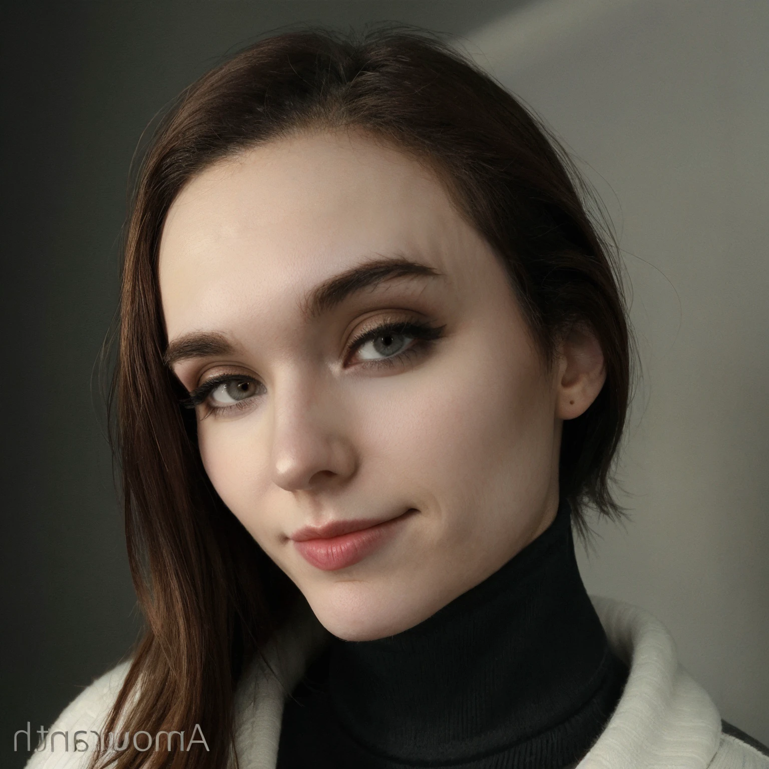<lora:amouranth_sd15_768_512_256_v2-000012:1>amouranth,1girl,solo,looking at viewer, wearing a turtleneck sweater, portrait picture, face closeup, high detail, 4k, hdr, good lighting, light casting shadow on skin, perfect picture, professional photography