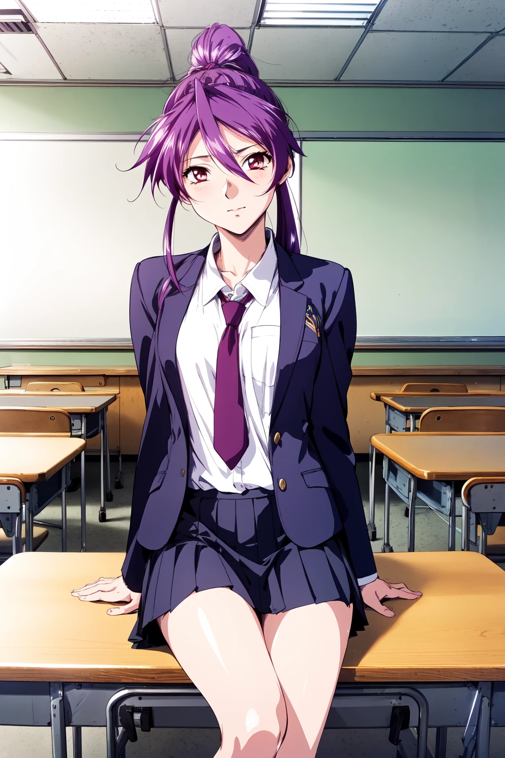 (RAW photo, best quality), 1girl,  natural lighting, solo, classroom, JK, school uniform, jacket,
 <lora:innai_kansen_miyama_kaori_v2_2-000002:1>, miyama kaori,