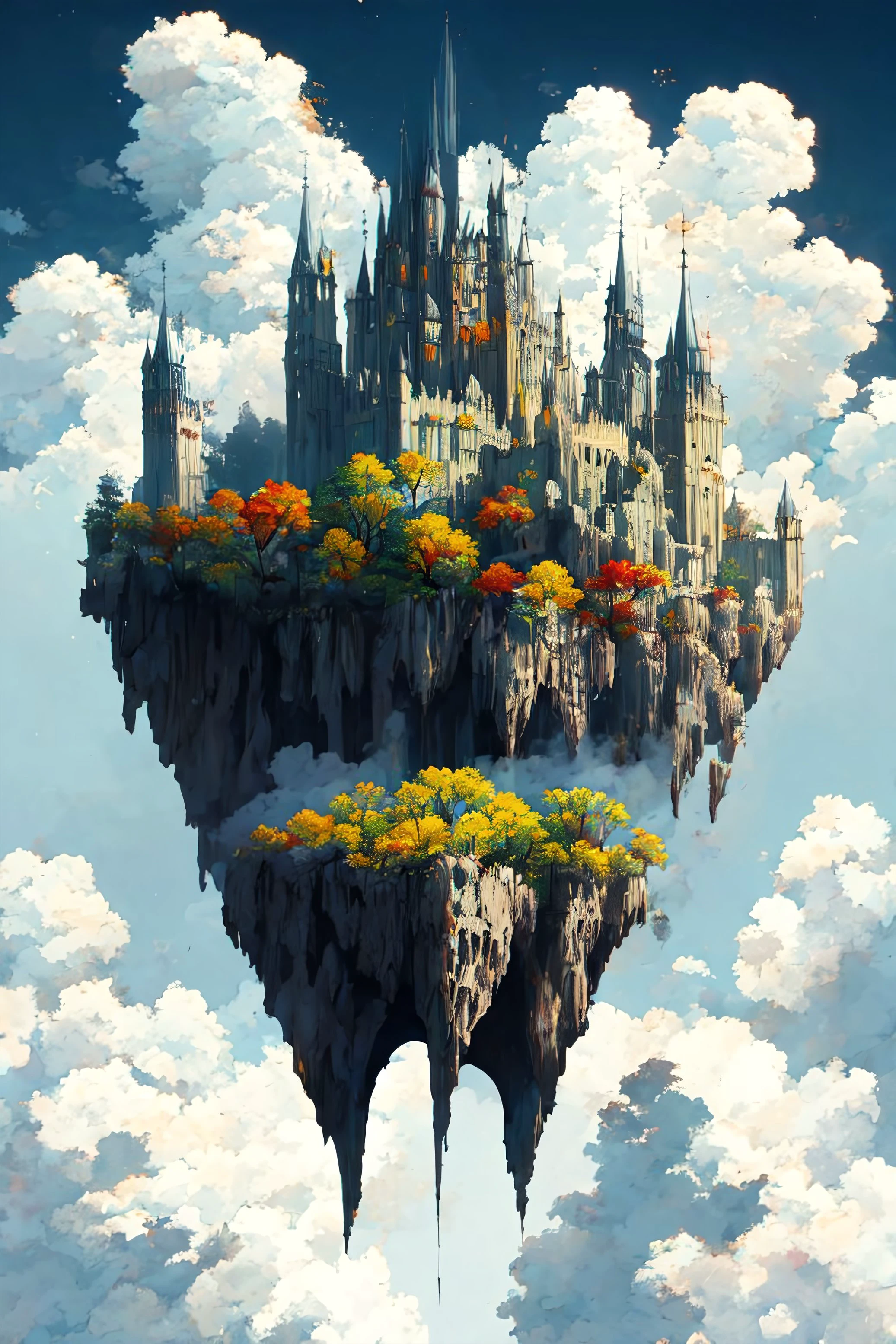a castle in the clouds, (no humans:1.9), <lora:CloudJourney:1.0>