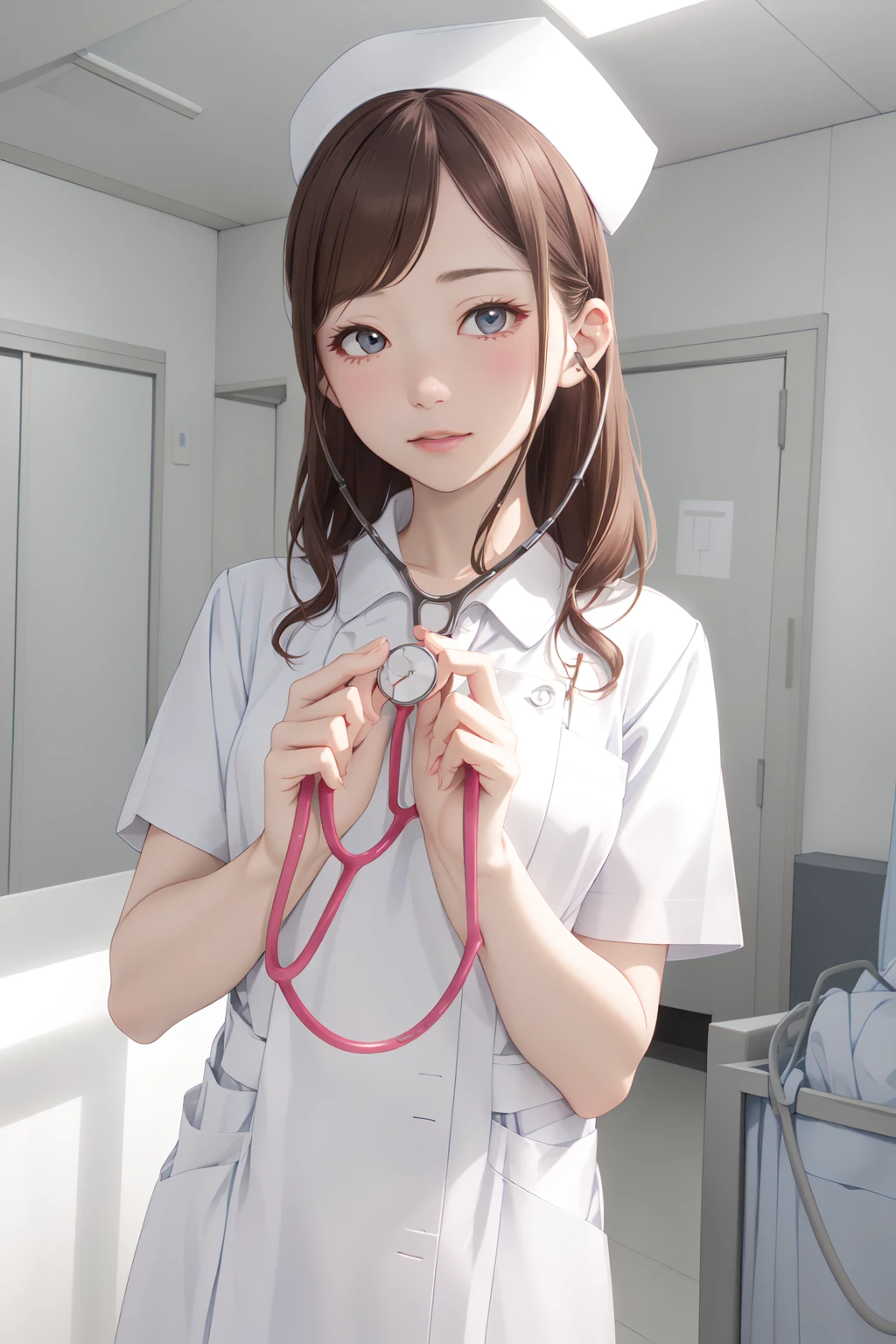 (RAW photo, best quality), 1girl, natural lighting, hospital, solo,
<lora:concept_stethoscope_listen_v2_1-000004:1>, detailed face,
stethoscope_listen,
<lora:NurseUniform0_0:1> nurse uniform, nurse cap