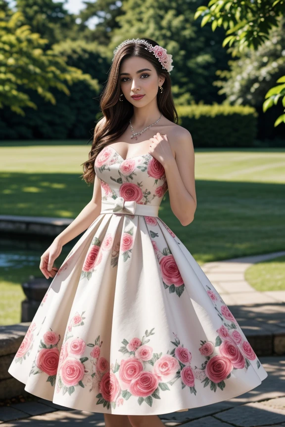 1woman, long hair, realistic, masterpiece, high detailed skin, looking at viewer, outdoor view, solo, full body shot
<lora:Floral_Wedding_Dress_By_Stable_Yogi:0.5> floral print, short wedding dress, hairband, bow, necklace, jewellery, makeup, purse