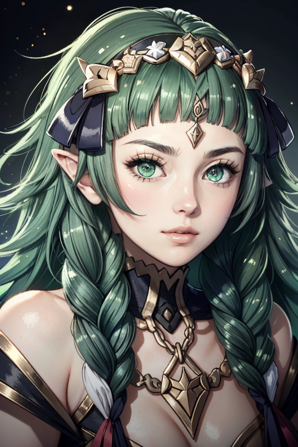 ((ultra detailed, masterpiece, best quality))
<lora:FESothis:0.9>
FESothis, 1girl, solo, green hair, long hair, green eyes, twin braids, portrait