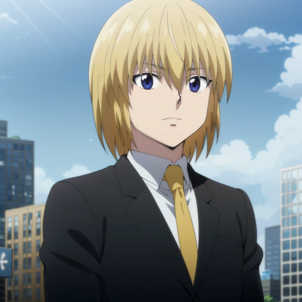 <lora:Kurapika004:0.7>,
Kurapika,1girl,
black suit,