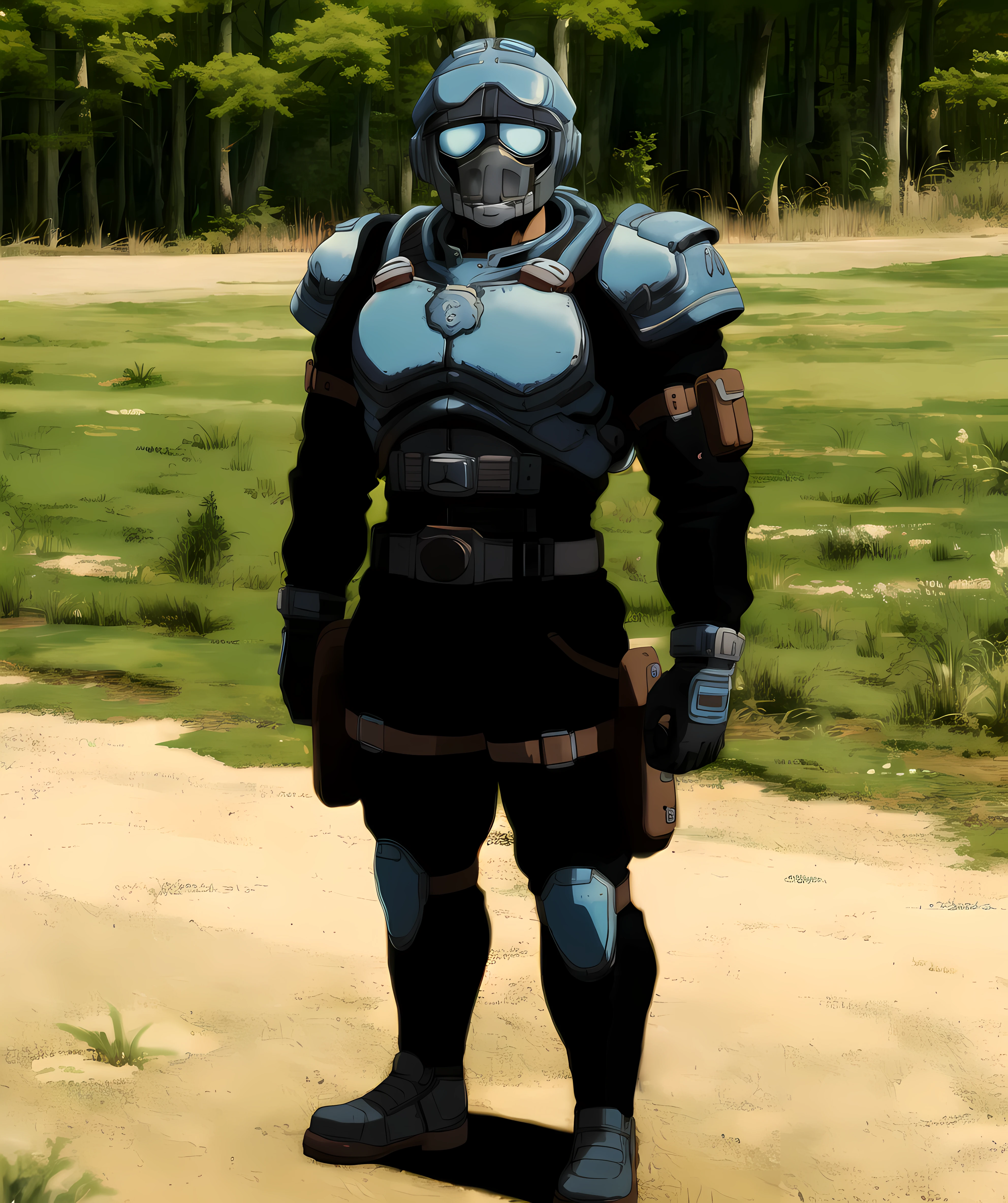 ben_carmine <lora:Ben_Carmine:0.85> standing, helmet <lora:ghibli_style_offset:1> ghibli style