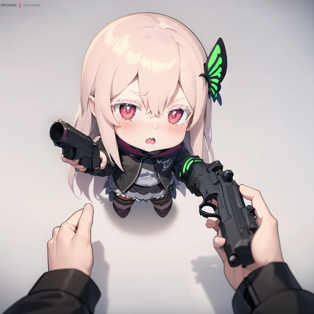 anzhcgodoacrime, from above, chibi, pov, holding gun, echidna <lora:Rezero World_204380:1.0> <lora:AnzhcGoDoACrime2_118390:1>