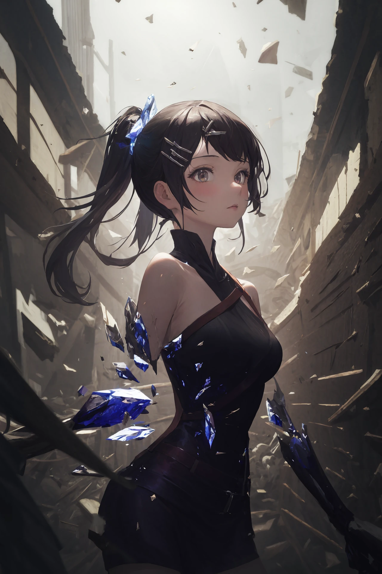 (best quality, masterpiece, highres),1girl,solo,crystal hairclip,closed mouth,dynamic_angle,
<lora:broken crystal limb_v1.02zs:1>,crystal body,shards,broken limb,