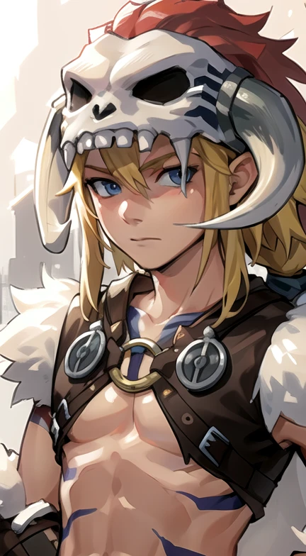 (masterpiece), (best quality),
detailed face, 1boy, solo,
barbarianlink, mask_on_head, helmet, male_focus, looking_at_viewer , blond_hair, <lora:LinkBarb:0.7>