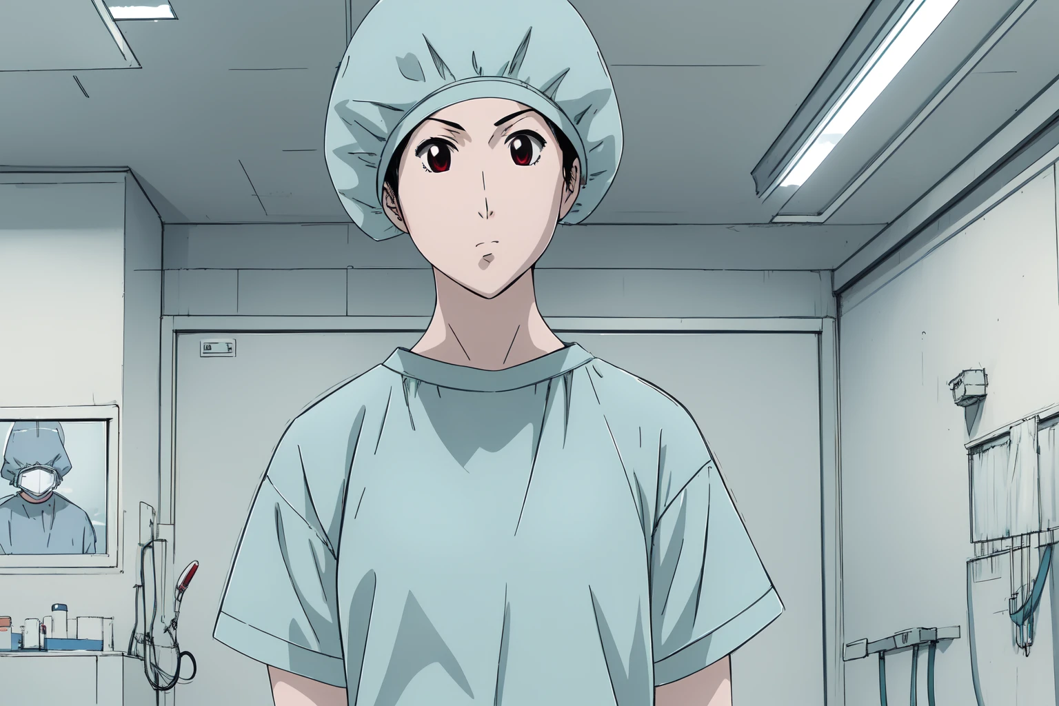(RAW photo, best quality), 1girl, natural lighting, solo, upper body, hospital, operating room, looking at viewer,
<lora:ray_kasugano_animation_v2_2-000003:1>, ray kasugano, hat, short sleeve surgical outfits,
