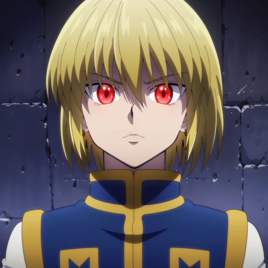 <lora:Kurapika004:0.7>,
Kurapika,1girl,
blue tabard,
red eyes,glowing eyes,