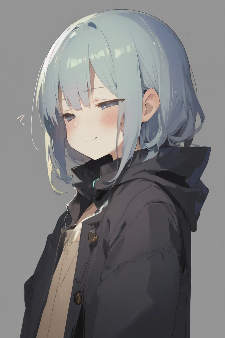 by gaou \\(umaiyo puyoman\\), masterpiece, best quality, BREAK, 1girl, solo, jitome, (smug:1.3), face focus, upper body, standing, petite, simple background,