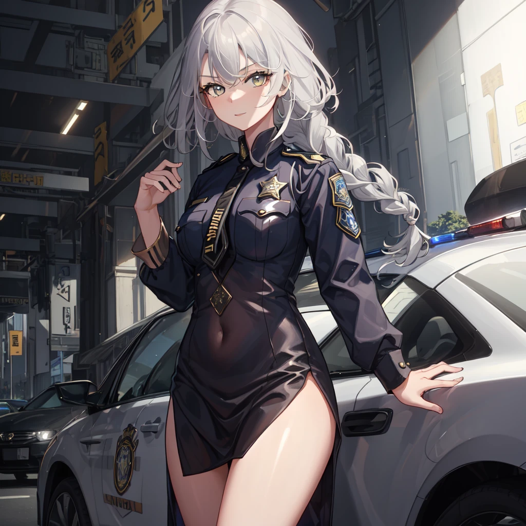 masterpiece, best quality,1girl,solo,EOS, police uniform, braid,