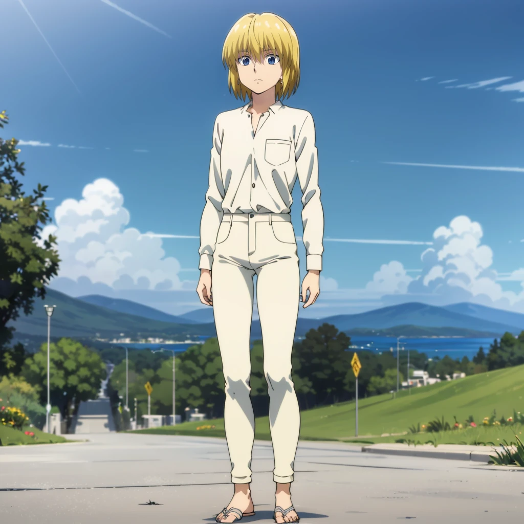 <lora:Kurapika004:0.7>,solo,
Kurapika,1girl,
white shirt,
white pants,
full body,