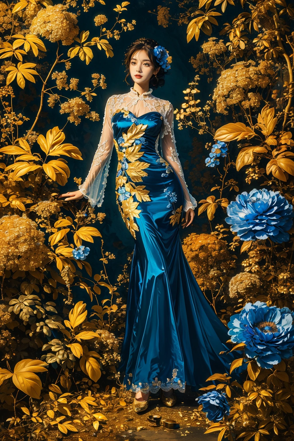 1girl,flower,plant,leaf,blue flower,full body,<lora:麻è¢2024-002:0.8>,, masterpiece,best quality,ultra-detailed,