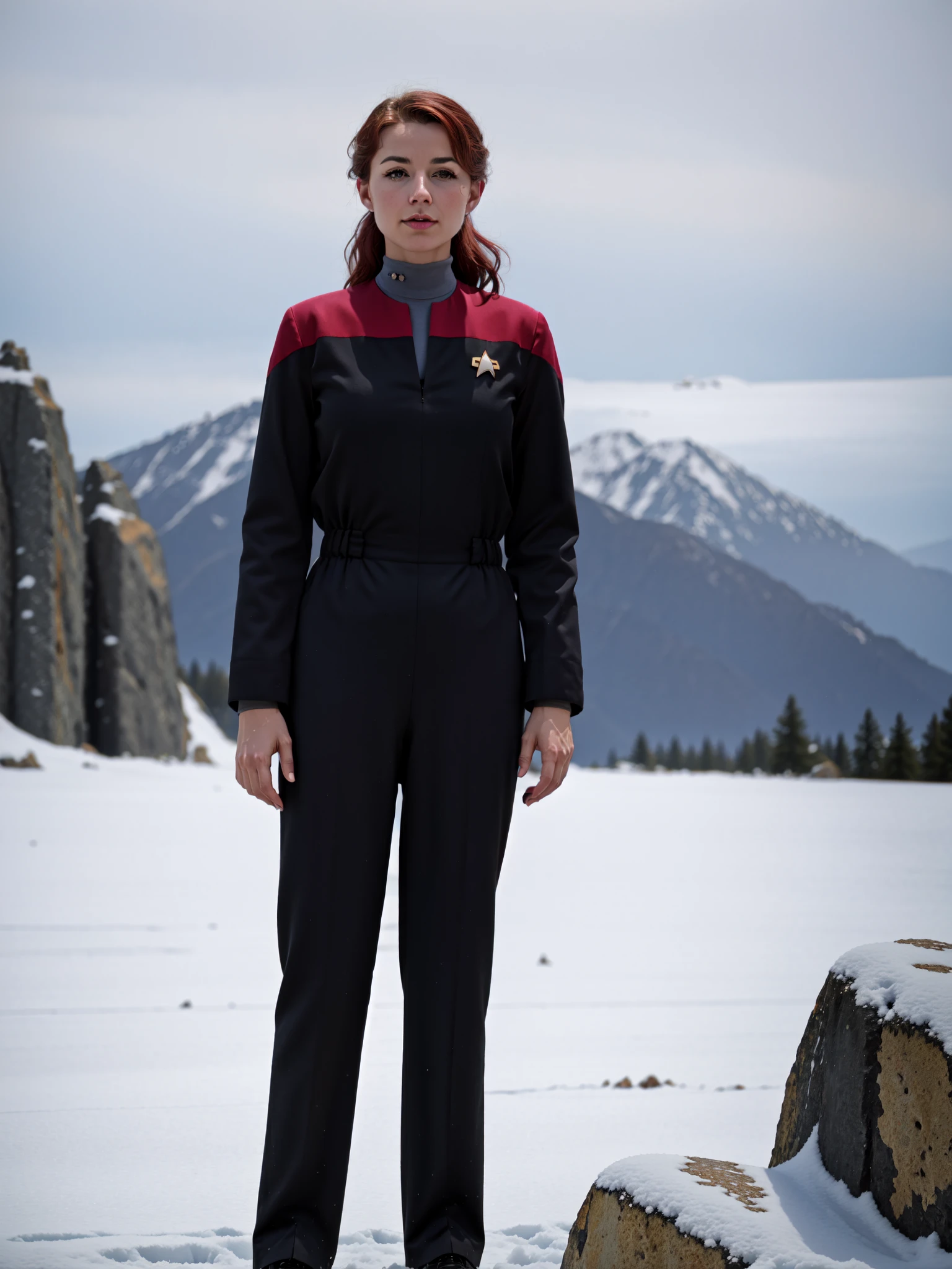 woman in voyunf red and black uniform
mountains,winter,sunny,rocks
masterpiece, best quality, soft light, bokeh, real shadow, cinematic, subsurface scuttering
<lora:epiCRealismHelper:.25>
<lora:detail_slider_v4:ung Woman wearing voyunf yellow and black uniform,black pants,black sleeves, winter scene bokeh, blush, redhead ginger, green eyes 8k hdr<lora:Voy6batchDebiasGold:0.8>
