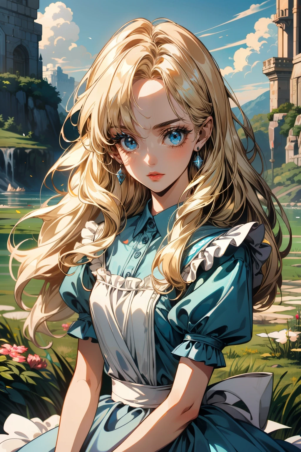 ((ultra detailed, masterpiece, best quality))
<lora:DisneyAlice:0.9>
DisneyAlice, 1girl, solo, long hair, blonde hair, blue eyes, fantasy world, alice in wonderland