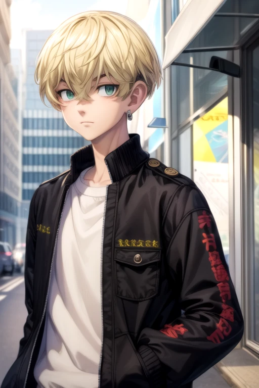 (best quality:1.1), (masterpiece:1.4), illustration, , , , , , 1boy, solo, male focus, <lora:chifuyu_matsuno:0.84>, chifuyu_matsuno, blonde hair, green eyes, , , bangs, , jacket, long sleeve shirt, , The Kingdom of the Unicorn,
