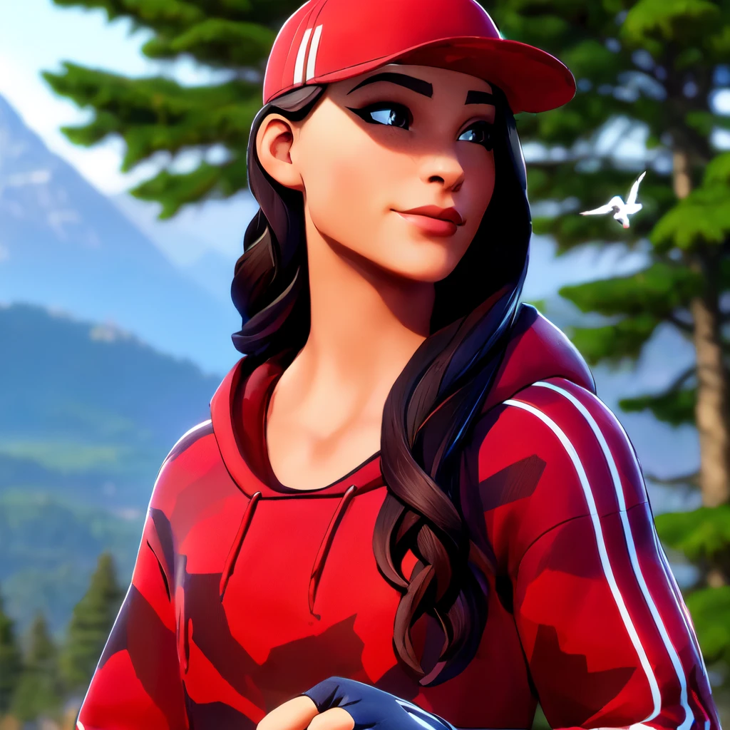 (((portrait:1.4)), leaning on a wood reeling, frontal view, mountains in background, deer, racoon, birds ))<lora:RubyLoRA:0.9> (ruby, red cap, red outfit:1.2, red pants, black gloves, white shoes), beautiful girl, high detail skin, high detail eyes, high detail hair, highres, ultra detailed, sharpen picture, Highly detailed, masterpiece, best quality, photorealistic,  <lora:better output-v1.0a:0.5>