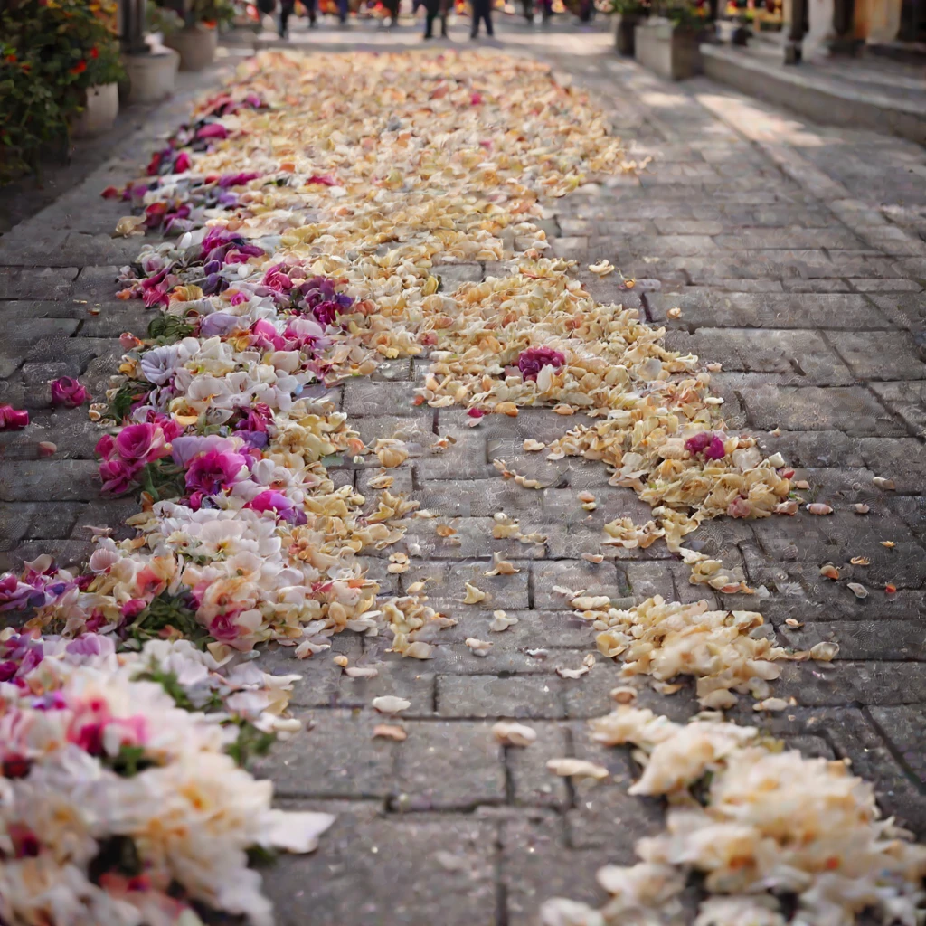 flower aisle, on the street sidewalk, hyperdetailed photography, soft light, <lora:ss24:0.6>