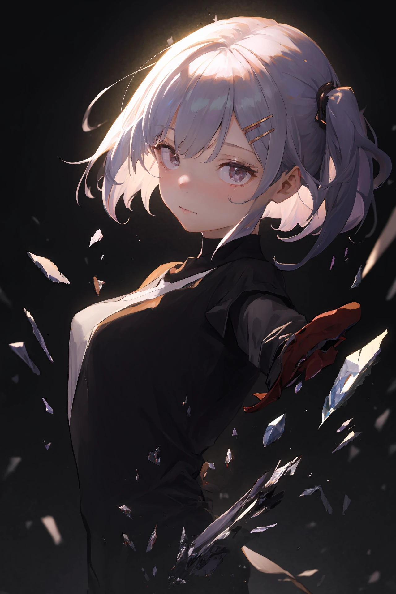 (best quality, masterpiece, highres),1girl,solo,crystal hairclip,hair flaps,ofuda_on_clothes,closed mouth,dynamic_angle,
<lora:broken crystal limb_v1.02zs:1>,crystal body,shards,broken limb,