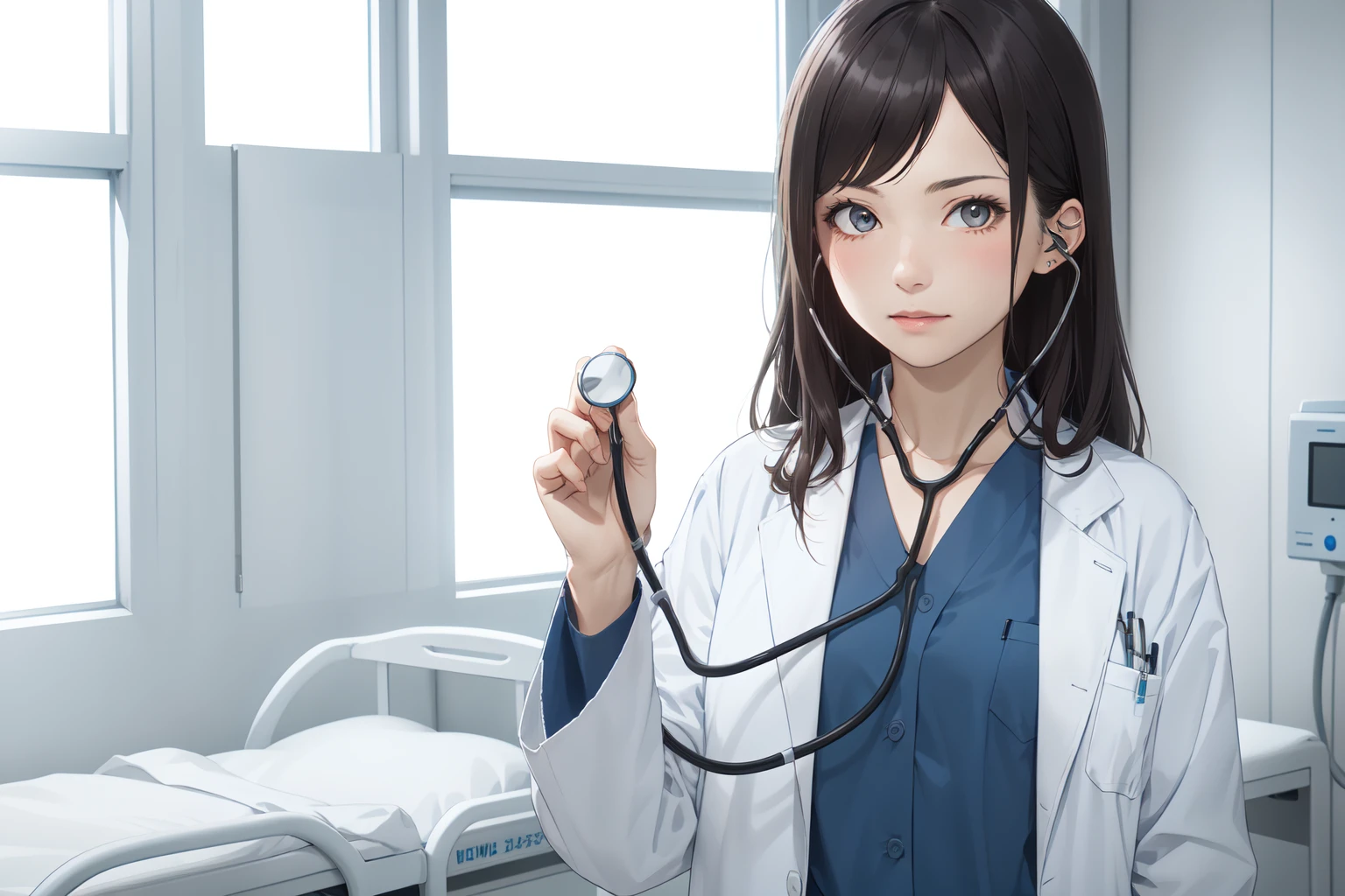 (RAW photo, best quality), 1girl, natural lighting, hospital, solo,
<lora:concept_stethoscope_listen_v2_1-000004:1>, labcoat, detailed face,
stethoscope_listen