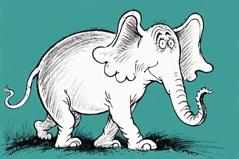 a children's book illustration of a a drawing of an elephant, by Dr. Seuss <lora:Dr._Seuss_Style_XL>