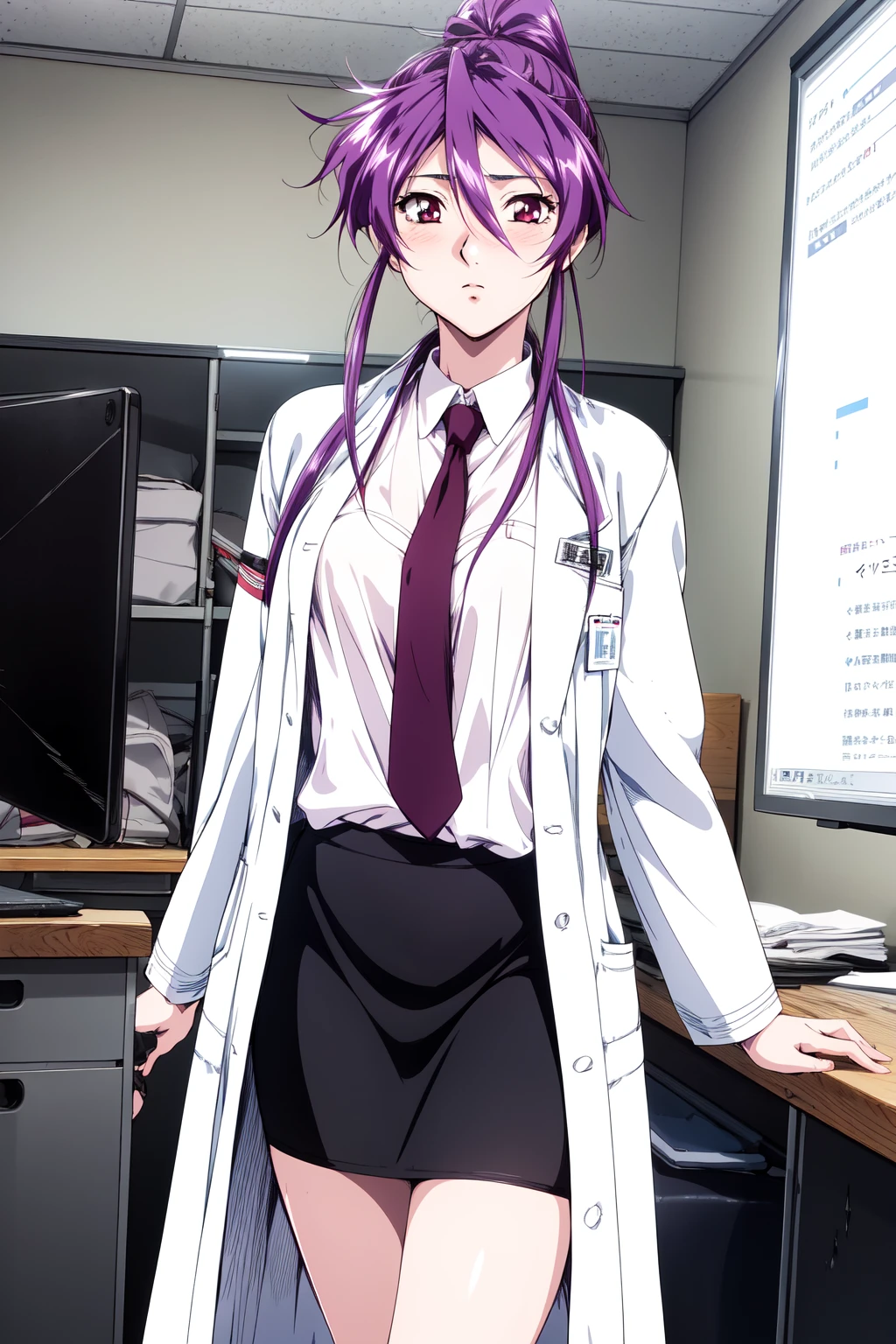 (RAW photo, best quality), 1girl, natural lighting, solo,
<lora:innai_kansen_miyama_kaori_v2_2-000002:1>, miyama kaori, labcoat, necktie, skirt,
