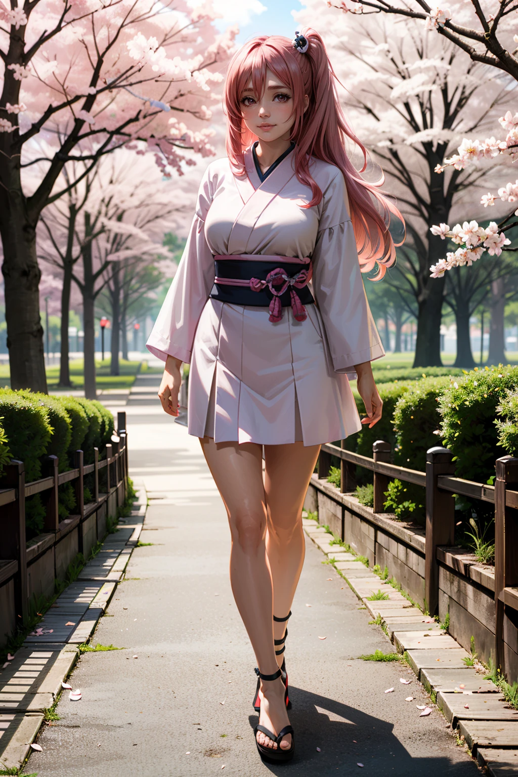 ((ultra detailed, masterpiece, best quality))
<lora:DOAHonoka:0.9>
DOAHonoka, 1girl, solo, pink hair, long hair, walking in a japanese park, cherry blossoms,
