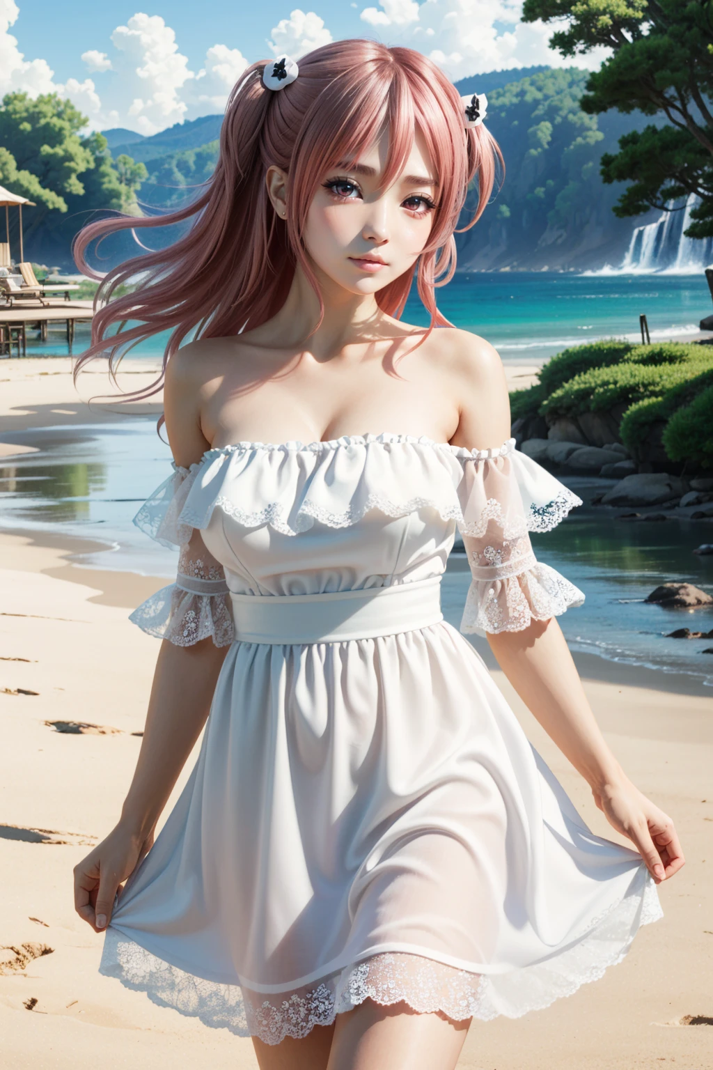 ((ultra detailed, masterpiece, best quality))
<lora:DOAHonoka:0.9>
DOAHonoka, 1girl, solo, pink hair, long hair, white dress, lace, bare shoulders
