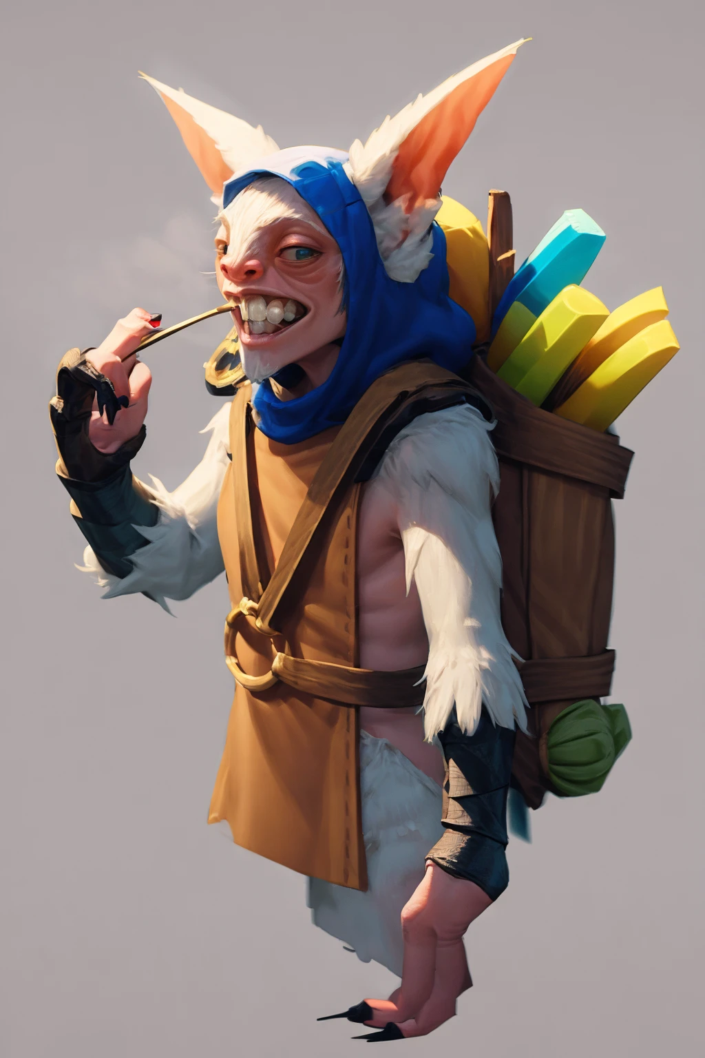 masterpiece, best quality, 1boy, meepo, animal ears, smile, teeth, backpack, looking at viewer, (sketch:0.4), simple background <lora:Meepo:1>