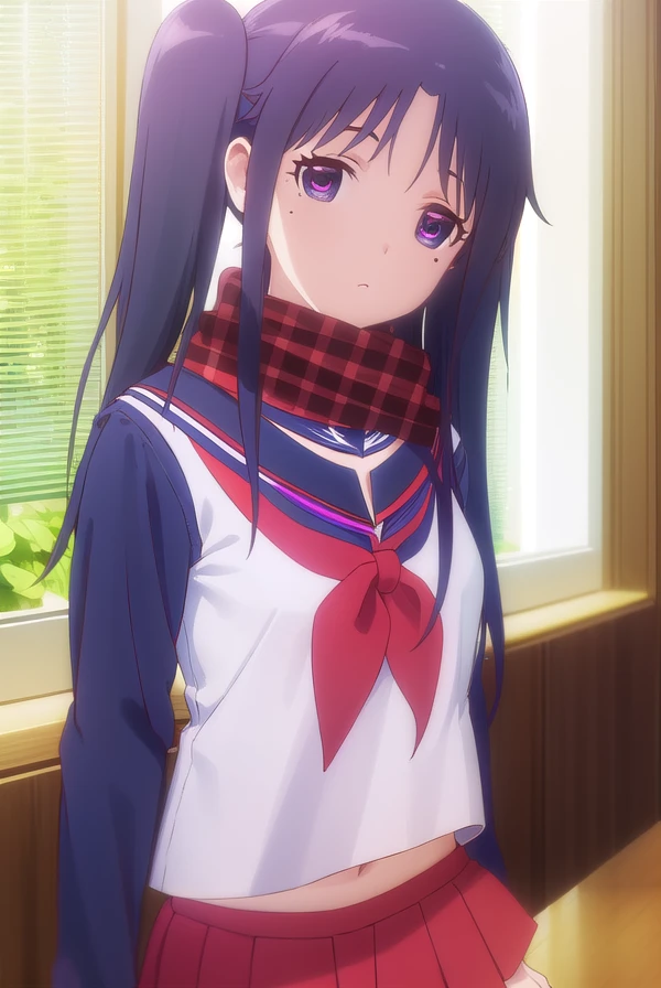miriyanagiba, <lora:miri yanagiba s1-lora-nochekaiser:1>,
miri yanagiba, long hair, black hair, twintails, (purple eyes:1.1), mole, mole under eye,
BREAK school uniform, serafuku, scarf, red scarf, (blue serafuku:1.5),
BREAK indoors, restaurant,
BREAK looking at viewer, (cowboy shot:1.5),
BREAK <lyco:GoodHands-beta2:1>, (masterpiece:1.2), best quality, high resolution, unity 8k wallpaper, (illustration:0.8), (beautiful detailed eyes:1.6), extremely detailed face, perfect lighting, extremely detailed CG, (perfect hands, perfect anatomy),