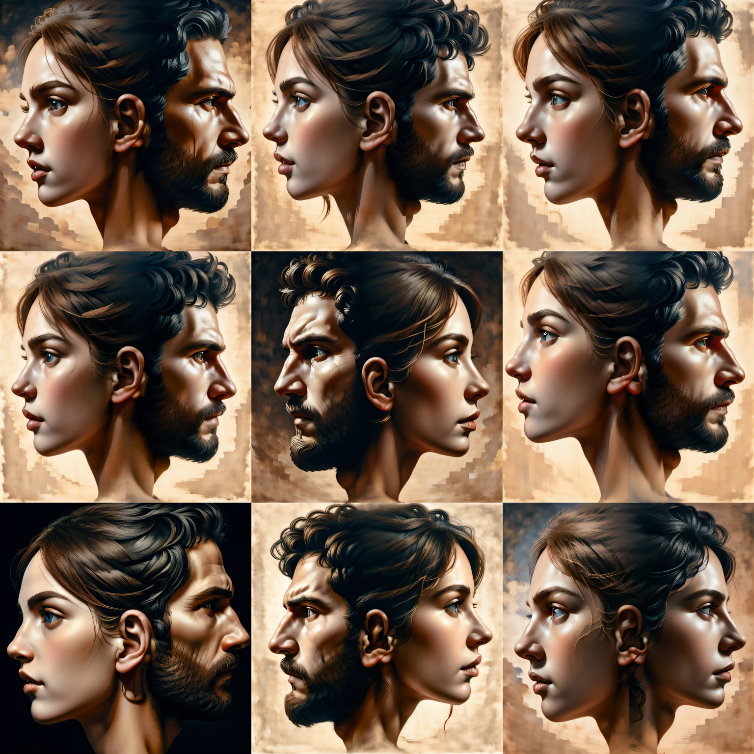 <lora:lorafy_janus_effect:1>, lorafy_janus_effect, woman and man, simple background, masterpiece, best quality