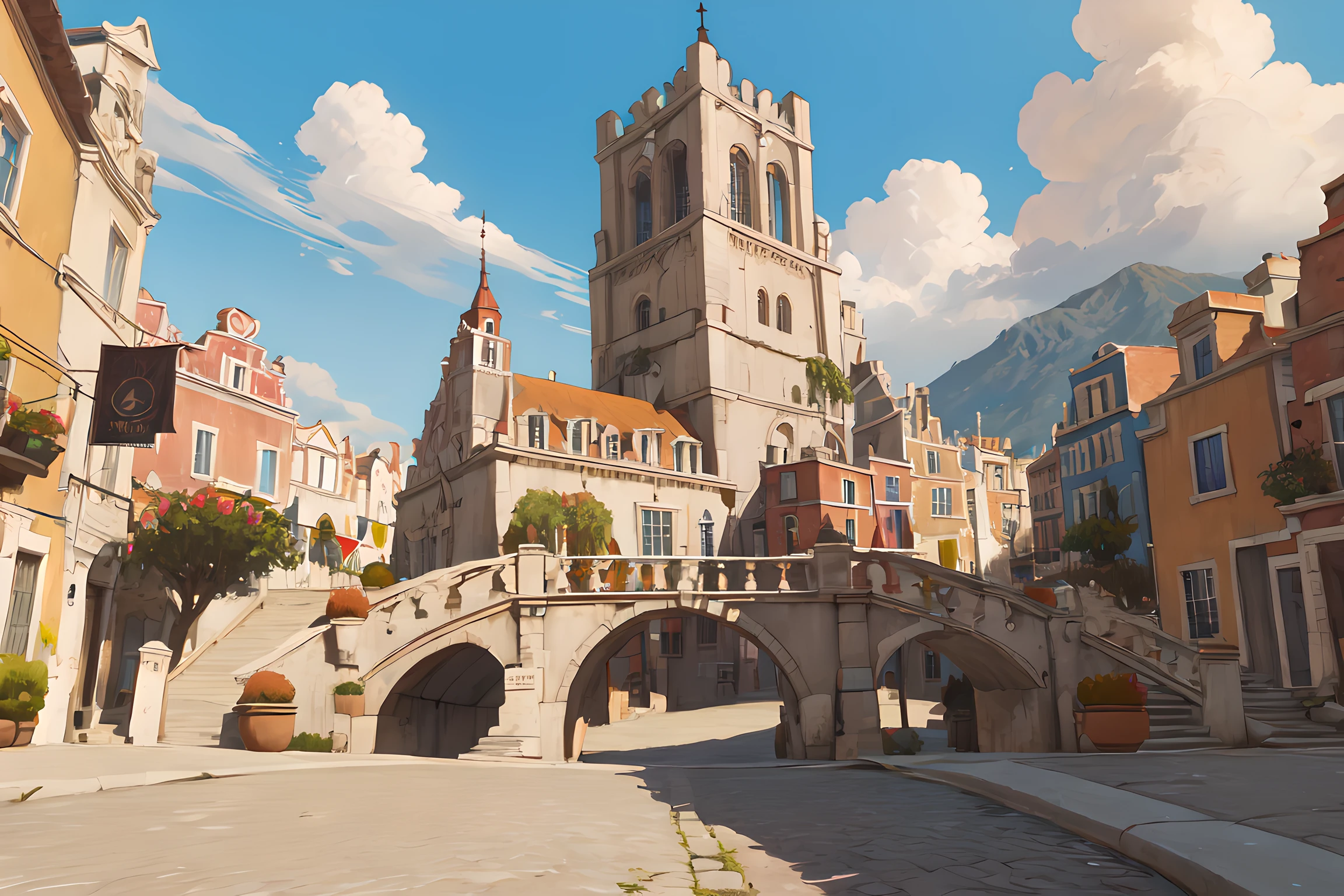 (masterpiece:1.2, best quality:1.2, high resolution), <lora:Beauclair:0.8> beauclair, city, background, sun, sky, cloud, evening, detailed, good-artist,