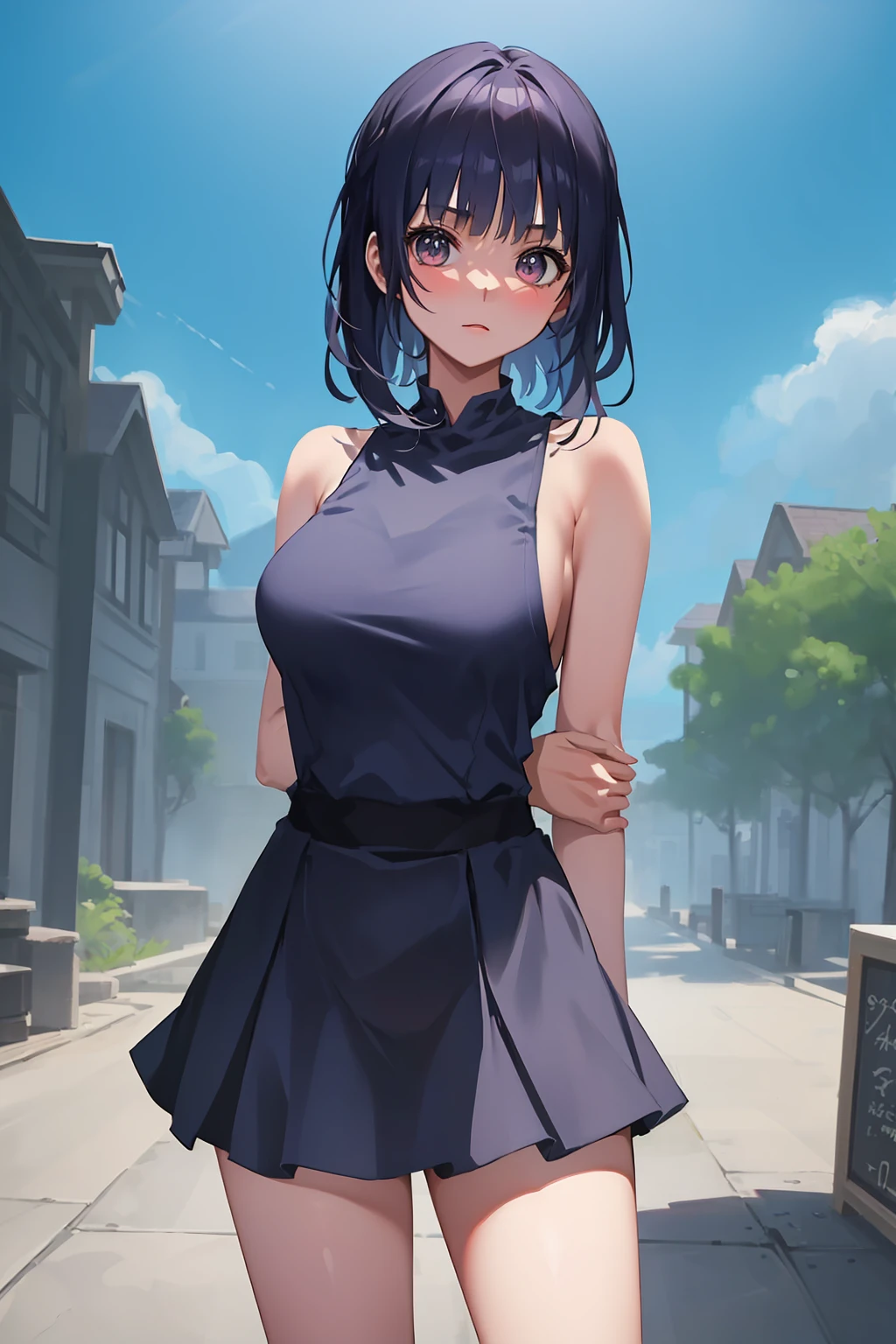 ((((ultra illustrated style:1.0)))),best quality,best animated,masterpiece,ray tracing, global illumination,1girl, solo, outdoors, standing, standing, arms behind back,cowboy shot, 
<lora:arm grab hands behind-000007:0.8>