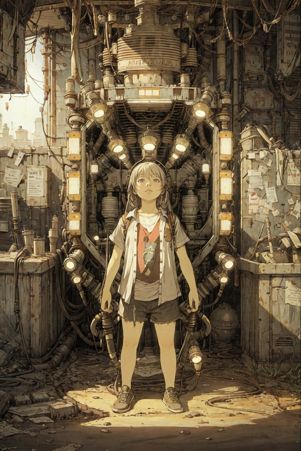 8k,absurdres, highres, ultra detailed, masterpiece, sharp shading,under,Tatsuyuki
1girl,kid,abandon staion,monocolor,gaint machine,(obsolete machine:1.3),upper body,
(solo:1.2),1girl,masterpiece,<lora:Tatsuyuki Tanaka-000009:0.7> <lora:Migunov2:1> <lora:GoodHands-vanilla:1>