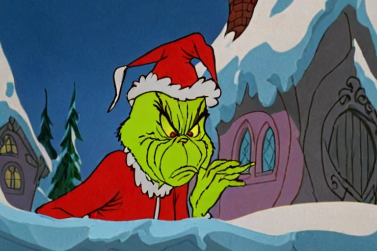 a frame of a animated film of the grinch, style drseussfilm <lora:Dr._Seuss_Film_Style_XL>