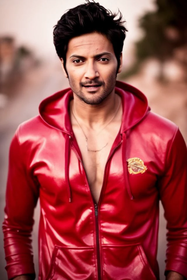 Mahesh Babu a man <lora:Ali-Fazal_Mahesh-Babu:1>, realistic photo in a worn ((red tracksuit, massive hairy pecs)), ((light bokeh)), intricate, (steel metal [rust]), elegant,  exuding sexual energy, homoerotic, sharp focus, photo by greg rutkowski, soft lighting, vibrant colors, (masterpiece), ((streets)), (detailed face), looking at viewer, light smile, night, walking towards viewer, cinematic lighting, beautiful lighting, cinematic lighting, (hazy filter, film grain:1.2)