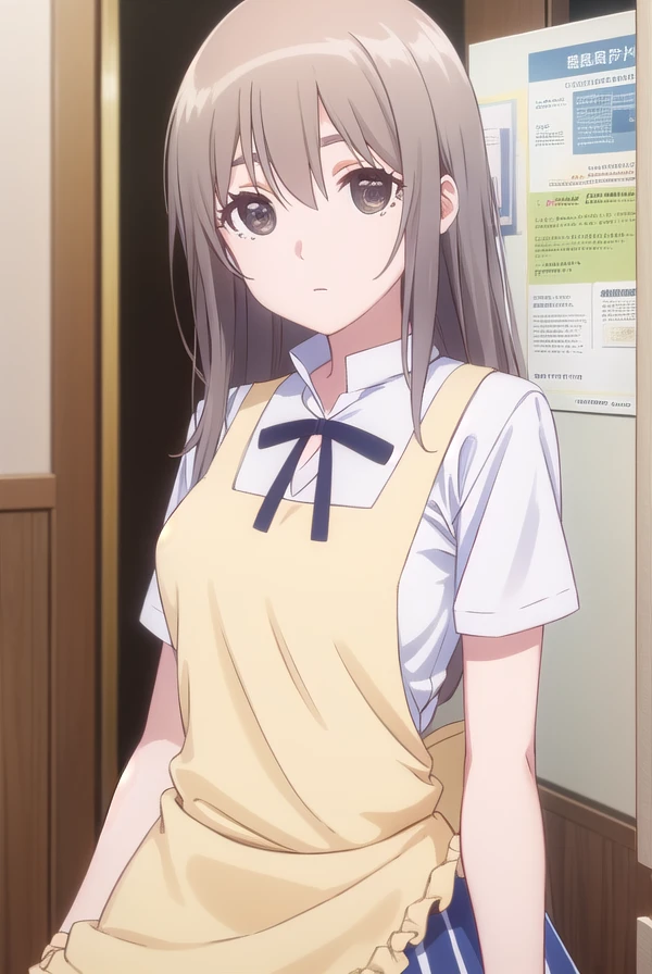 sayurimuranushi, <lora:sayuri muranushi s1-lora-nochekaiser:1>,
sayuri muranushi, long hair, brown hair, (brown eyes:1.5),
BREAK apron, waitress,
BREAK indoors, restaurant,
BREAK looking at viewer, (cowboy shot:1.5),
BREAK <lyco:GoodHands-beta2:1>, (masterpiece:1.2), best quality, high resolution, unity 8k wallpaper, (illustration:0.8), (beautiful detailed eyes:1.6), extremely detailed face, perfect lighting, extremely detailed CG, (perfect hands, perfect anatomy),