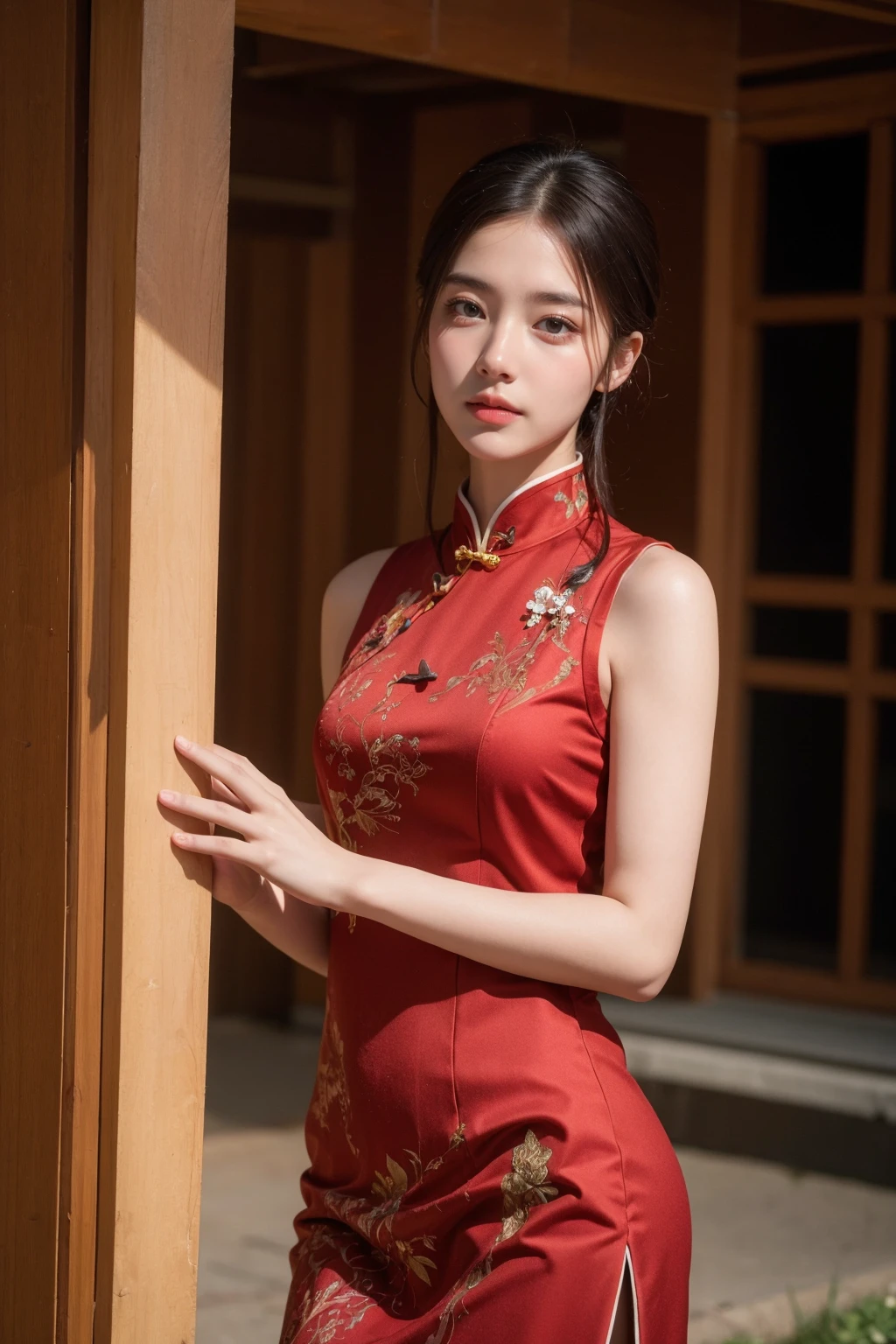 (best quality:1.4),(masterpiece:1.4),(photorealistic:1.4),(Realistic:1.2),(ultra high res, raw photo:1.4),(hdr, hyperdetailed:1.2),(8K:1.2),cinematic photo 1girl,<lora:Again_Girl_A11:1>,<lora:AgainMix_ChineseNewYearSkirt:1>,chinese clothes,red dress,