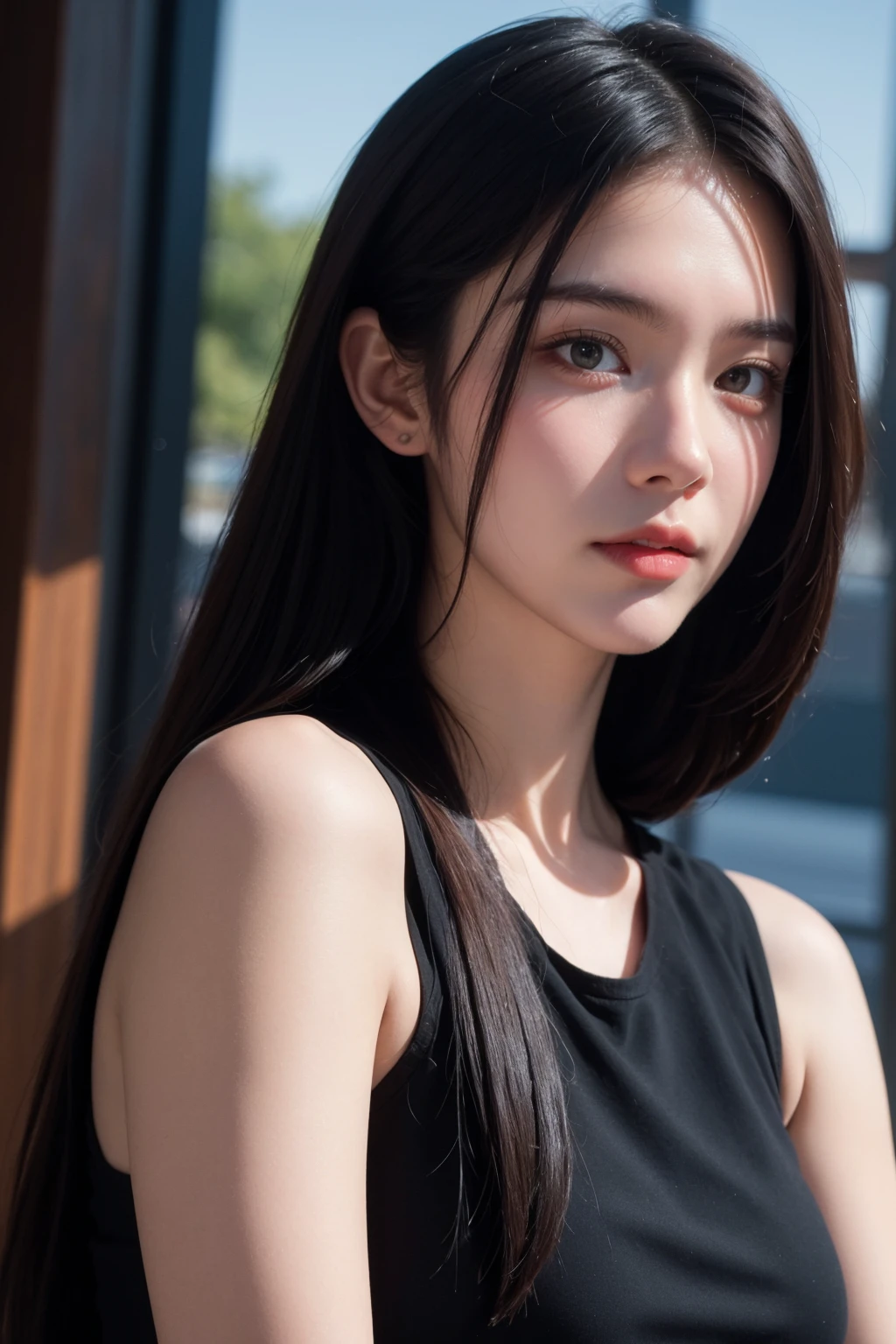 (best quality:1.4),(masterpiece:1.4),(photorealistic:1.4),(Realistic:1.2),(ultra high res, raw photo:1.4),(hdr, hyperdetailed:1.2),(8K:1.2),cinematic photo 1girl,black long straight hair,close up,sleeveless,<lora:Again_Girl_A11:1>,