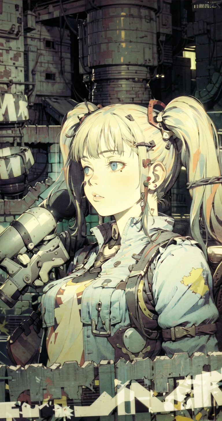 8k,absurdres, highres, ultra detailed, masterpiece, sharp shading,under,Tatsuyuki
1girl,twintails,blonde,gun shot,battle machine,(upper body:1.2),
(solo:1.2),1girl,masterpieceï¼<lora:æé¨ä¼å:1> <lora:Tatsuyuki Tanaka-000009:0.8>