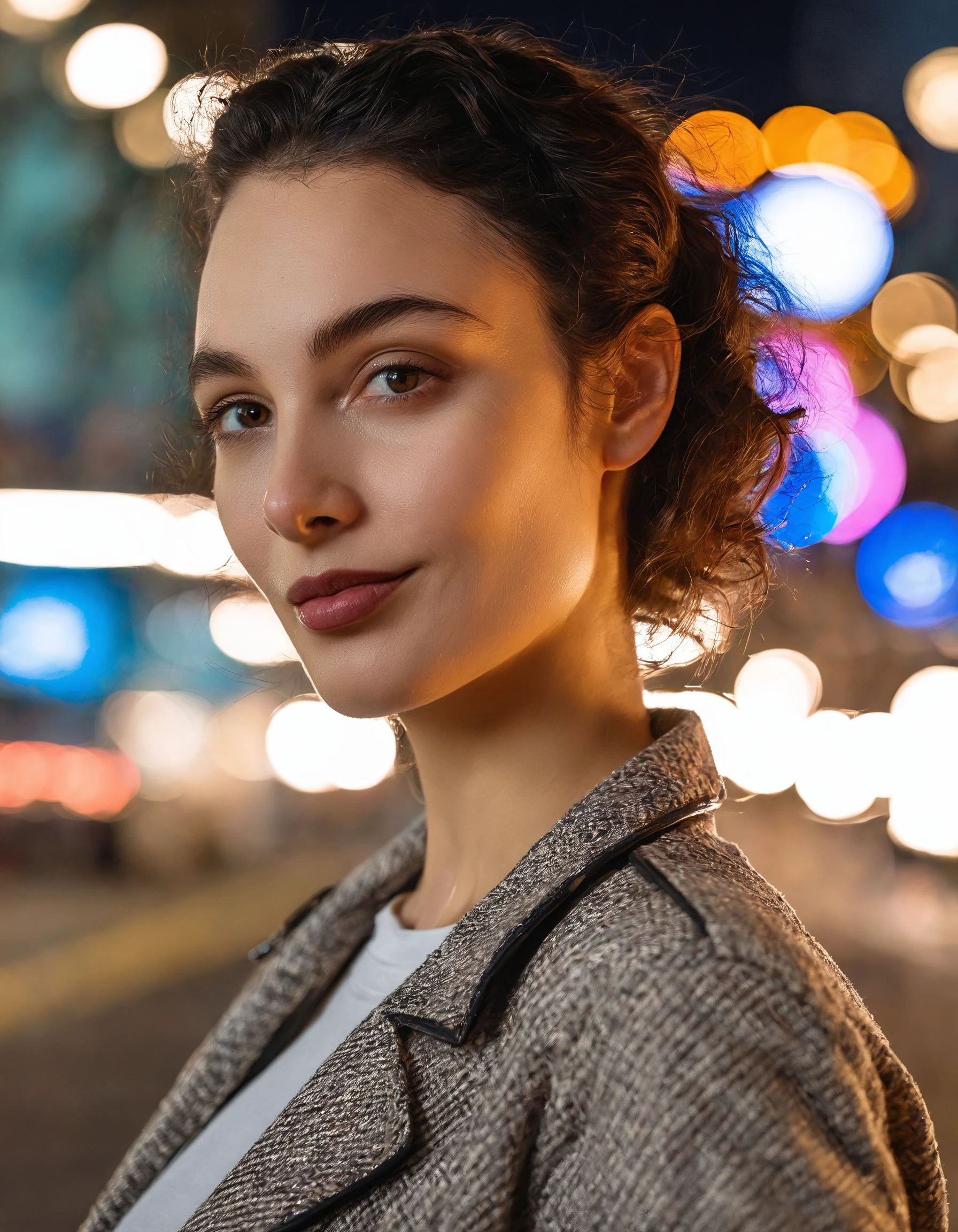 professional close-up portrait photography of the face of CalypsoMuseXL, outdoors, city streets, night, realistic, Nikon Z9 <lora:CalypsoMuseXL:1>