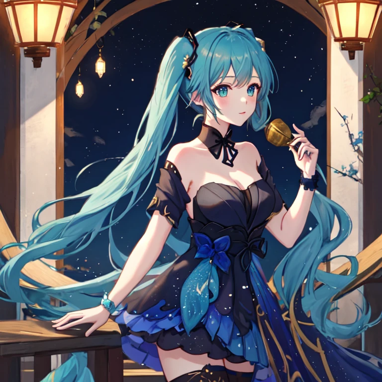 <lora:keqing_cover:1>ï¼MIKU,keqing \(opulent splendor\), 1girl, breasts,  solo, cleavage, medium breasts,