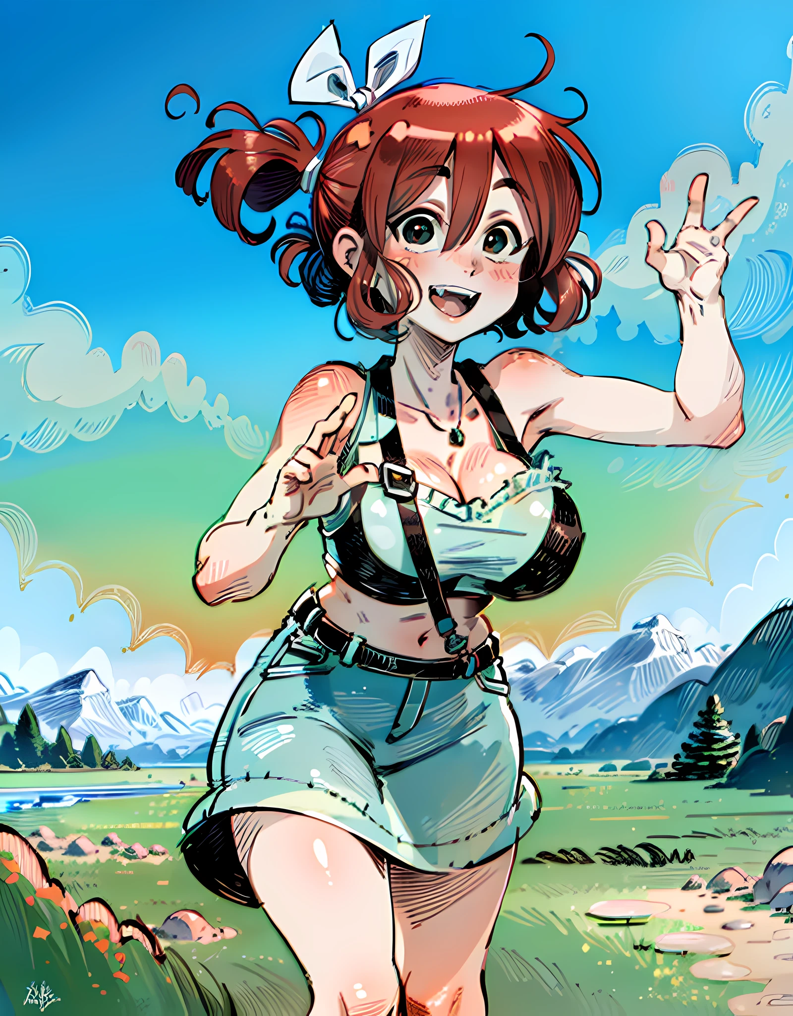 1gir ridding a motorcycle, dress, long hair, smile, cute girl, hair ribbon, sundress, (wide hips, big breast, curvy:1.2), (very happy, smile:1), looking at viewer, (from above:1), leaning forward, (train:1.2),
flat color, ink, white background, (valley, hills, grass, vegetation, wind, clouds:1), (dynamic_angle:1), (dynamic_pose:1.2),
(masterpiece:1.2), (best quality, highest quality), (ultra detailed), (8k, 4k, intricate), (Cowboy shot:1.2), (50mm), (highly detailed:1.2),(detailed face:1.2), detailed_eyes,(gradients),(ambient light:1.3),(cinematic composition:1),Accent Lighting,extremely detailed,original, highres,(perfect_anatomy:1.2), sfw,
<lora:InkToon_style-20V2:1>
