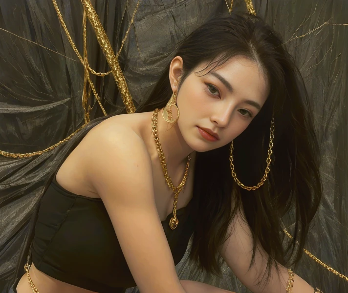 ultra highres, 4k, 8k, raw photo in hdr, sharp focus, best quality, intricate texture, skin imperfections, smooth skin, realistic, detailed facial features, highly detailed face, <lora:Seulki_v1:0.7> Seulki, gold chain necklace