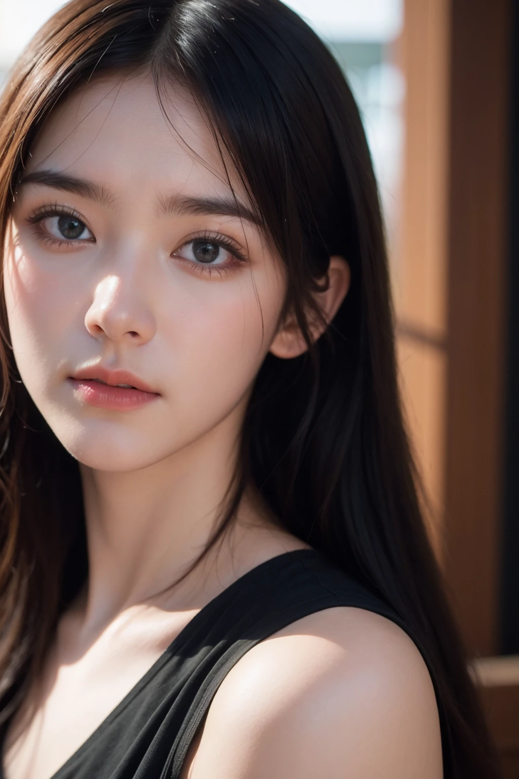 (best quality:1.4),(masterpiece:1.4),(photorealistic:1.4),(Realistic:1.2),(ultra high res, raw photo:1.4),(hdr, hyperdetailed:1.2),(8K:1.2),cinematic photo 1girl,black long straight hair,close up,sleeveless,<lora:Again_Girl_A11:1>,