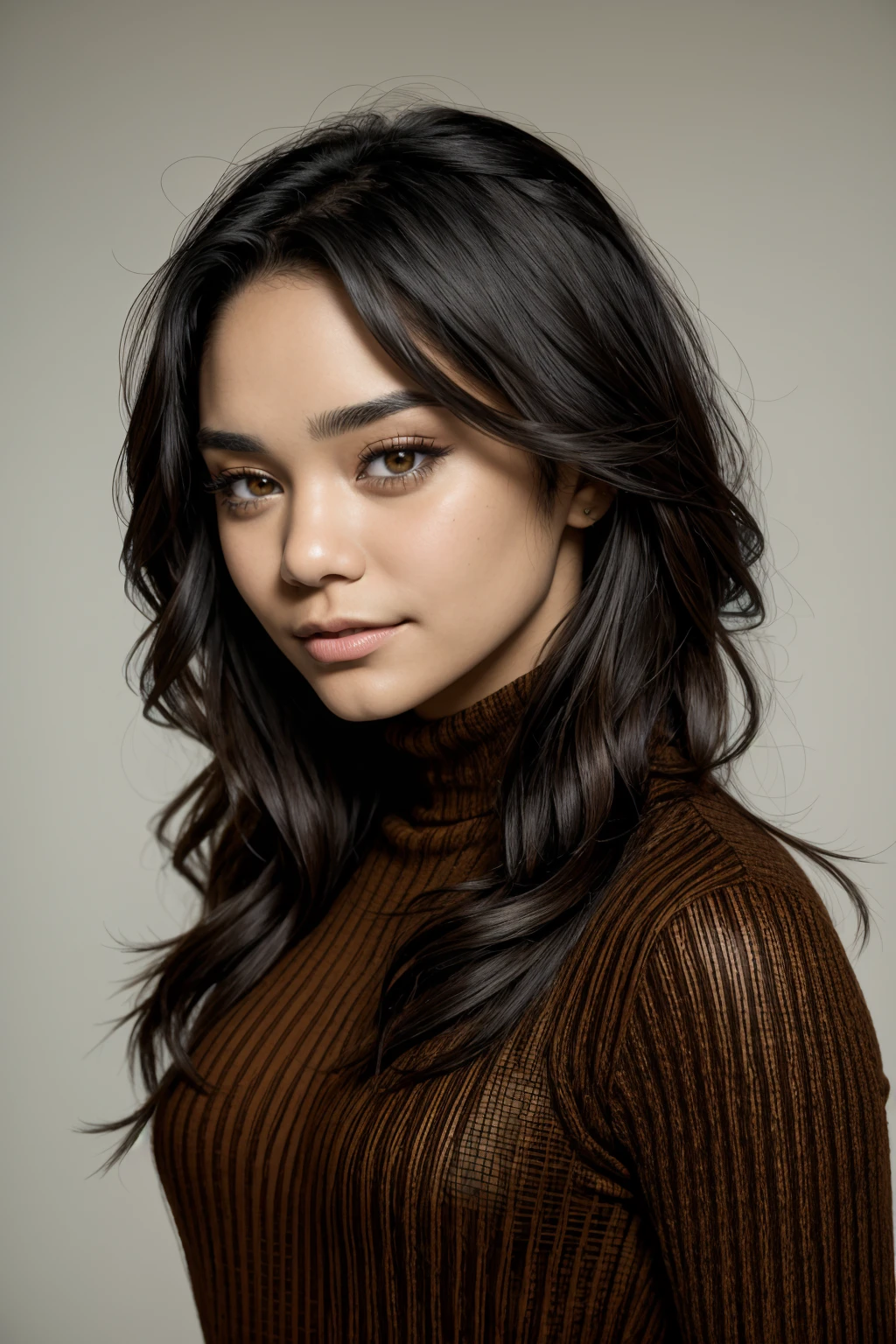 (masterpiece, best quality, high resolution:1.2), (seductive pose:1.2), (dynamic angle),
cinematic shot, analog photo, Portra 160 color, shot on ARRI ALEXA 65, bokeh, sharp focus on subject, shot by Don McCullin,
detailed face, detailed eyes, detailed skin, extremely detailed, intricate details,
(1girl, 19 years old), <lora:ZH_VHudgens_DisneyEd:1>, zh_vhudgens_disneyed, solo, realistic, black hair, brown eyes, dark skin, looking at viewer, turtleneck dress, slight smile, party, (portrait, upper body focus)