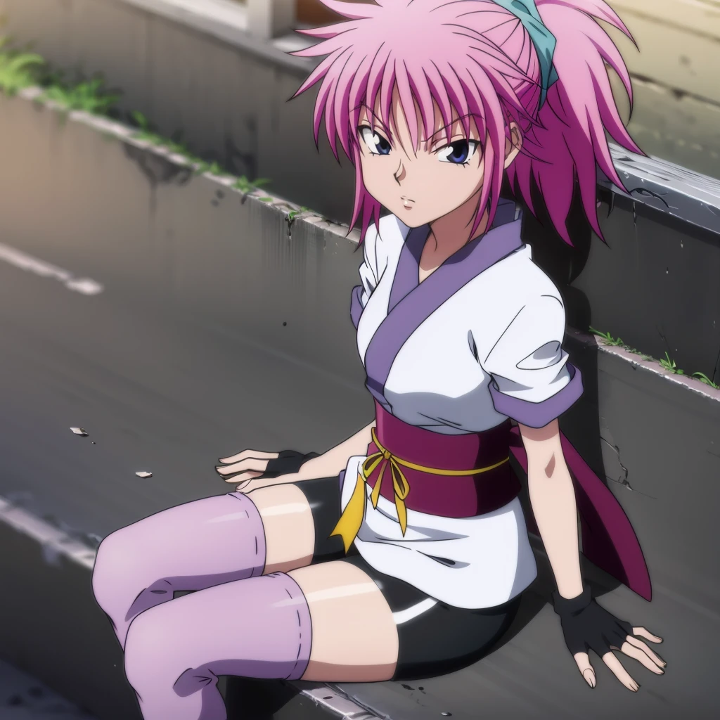 <lora:machi001:0.7>,
machi,1girl,
ponytail,
short kimono,
obi,sash,
fingerless gloves,
bike shorts,
socks,thighhighs,tabi,
