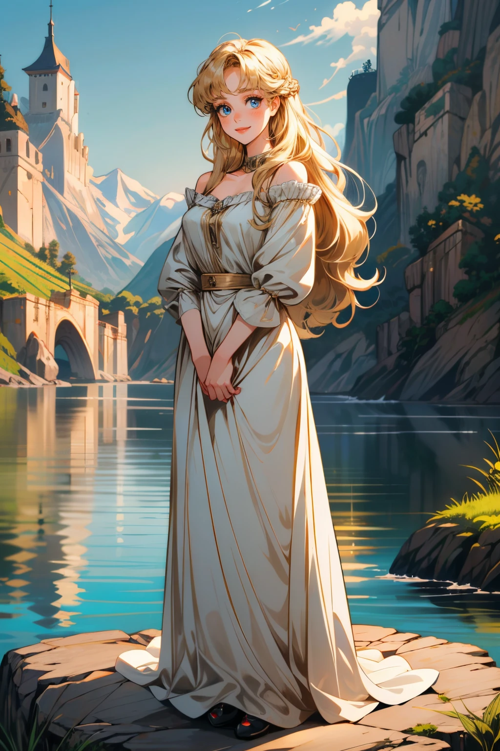((ultra detailed, masterpiece, best quality))
 <lora:DisneyAurora:0.9>
DisneyAurora, 1girl, bird, blonde hair, long hair, blue eyes, smile, Amidst a dense rainforest with exotic flowers, leaning forward with hands on knees